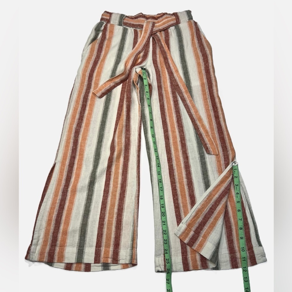 Indigo Rein Soft Linen Striped Wide Leg Cropped Pants Split Hem Womens size M - Picture 5 of 8